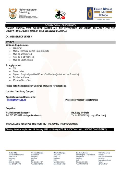 Apply for the National Certificate Vocational (NCV) – 202...