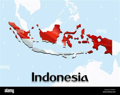Flag Map of Indonesia. 3D rendering Indonesia map and flag on Asia map. The national symbol of ...
