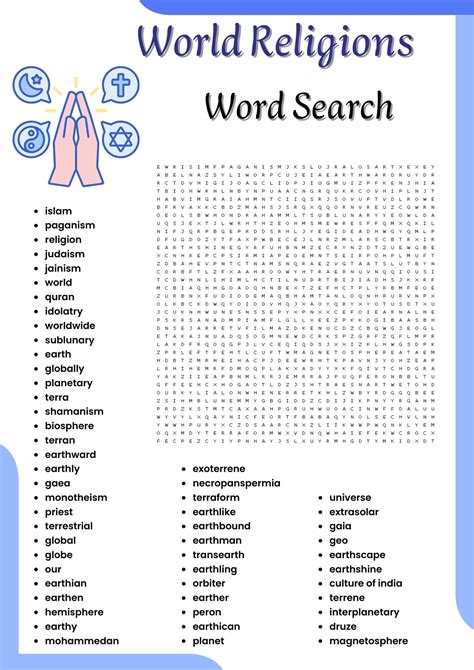 World Religions word search Puzzle work sheet activities for kids | Made By Teachers