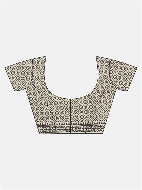 Beige Black Pure Cotton Hand Block Printed Dabu Saree – Kalakari India