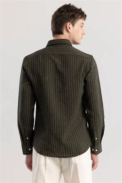 Buy Men's Linen Line Olive Stripe Shirt Online | Snitch – SNITCH