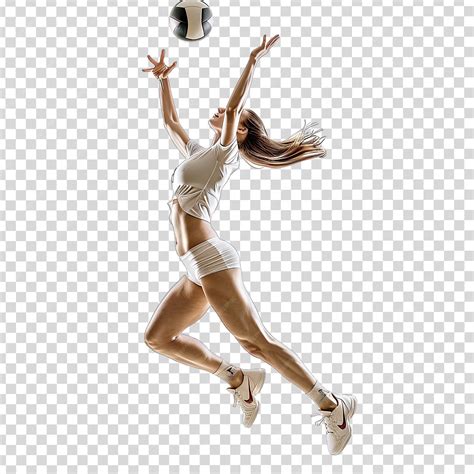 A woman with a volleyball in her hand and the ball is jumping | Premium ...