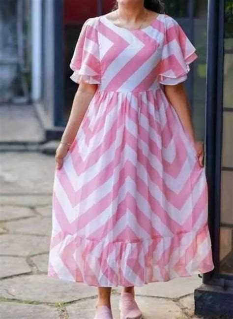 Pink and White Georgette Fit and Flare Dress by Wyshlist