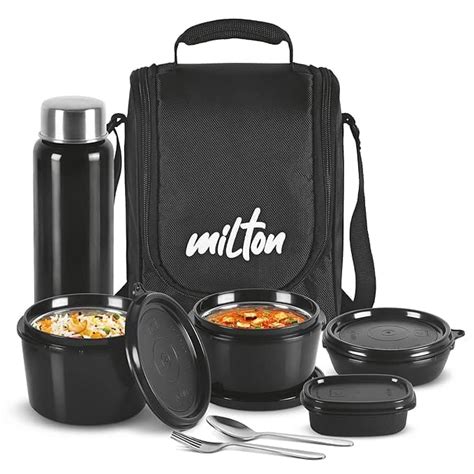 Milton Executive Lunch Box with 4 Containers and 1 Water Bottle, Black ...
