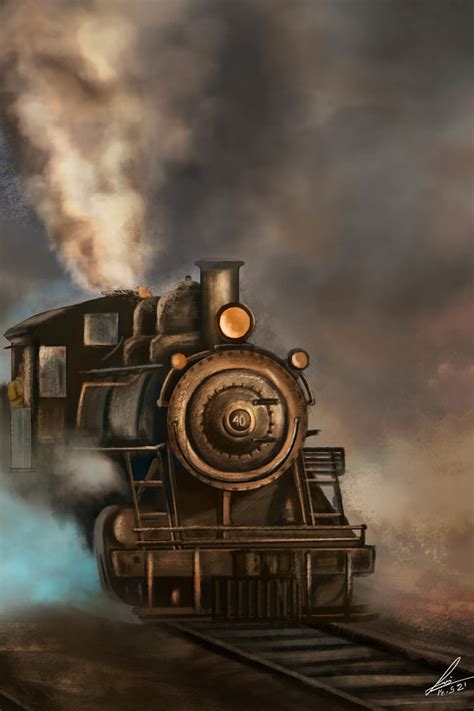 Download wallpaper 800x1200 steam locomotive, train, rails, smoke, art ...