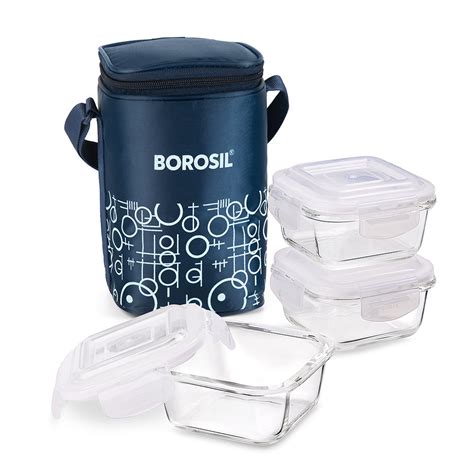 Borosil Borosil Grace Navy Glass Lunchbox, Square x 3