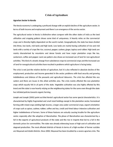 Kerala Politics - Summary Political Science - Crisis of Agriculture ...