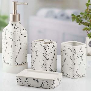 Kookee Ceramic Bathroom Set of 4 with Soap Dispenser Ceramic Bathroom ...