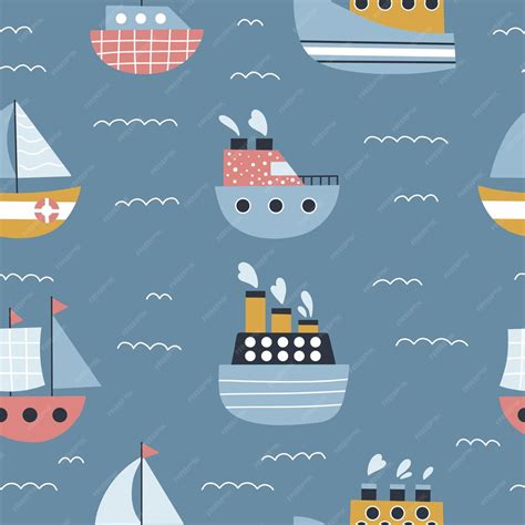 Premium Vector | Childish seamless pattern with hand drawn ships