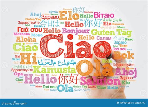 Ciao Hola Saludo En La Nube De Palabras En Italiano Stock de ...