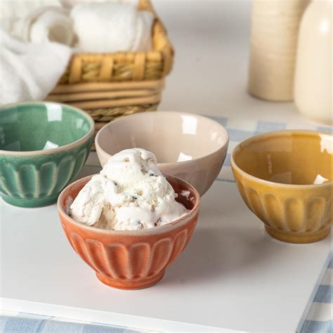 Buy Anko Hand Glazed Icecream Bowls - Set of 4 | Stoneware Embossed ...