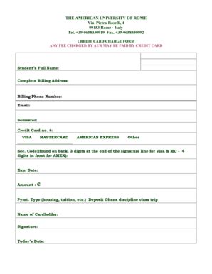 Fillable Online aur Credit card charge form - The American University ...