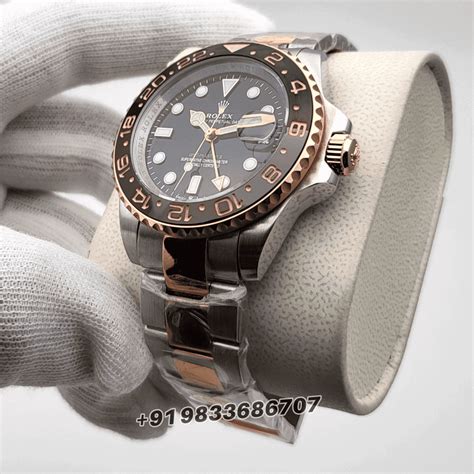 duplicate rolex watch GMT Master II Rootbeer Dual Tone Black Dial