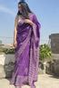 Violet Blockprint Chanderi Saree – Gray and Green Store