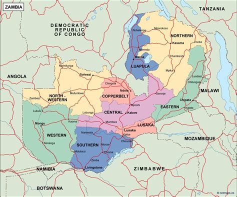 zambia political map. Vector Eps maps. Eps Illustrator Map | Vector World Maps