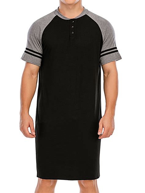 DODOING Mens Sleep Shirt Ultra Soft Sleepwear Raglan Sleeve Nightshirt ...