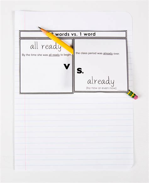 Two Words vs. One Word: all ready vs already - dzdownloadablefoldables
