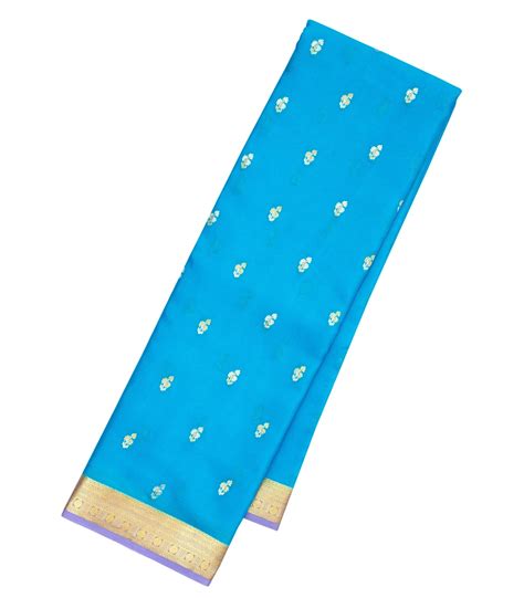 Sky Blue Mysore Silk Saree With Floral Buttas & Purple Border-MS2964 ...