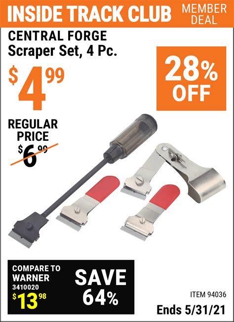 CENTRAL FORGE Scraper Set 4 Pc. for $4.99 – Harbor Freight Coupons