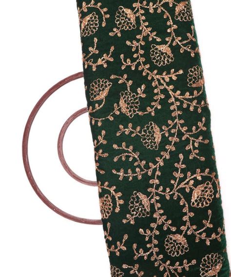 Bottle Green Colour Floral Zari Embroidery Velvet Fabric