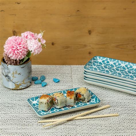 Glazed Sky Blue 7 Inch Rectangle Ceramic Plates (Set of 6) – EZ Life