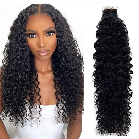 Amazon.com : Tape in Hair Extensions Human Hair 14 Inch Kinky Curly ...