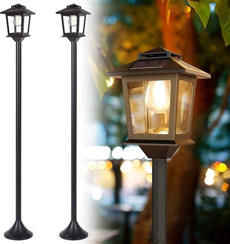 PASAMIC 63" Aluminum Solar Lamp Post Light, Outdoor 2 Pack Solar Floor ...