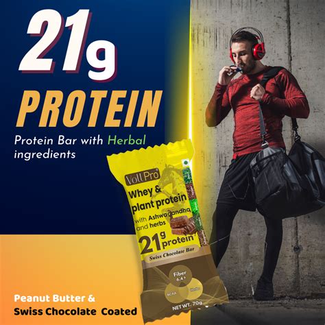Voll Pro Whey & Plant Protein bar with Ashwagandha 70g: Pack of 6 bars ...