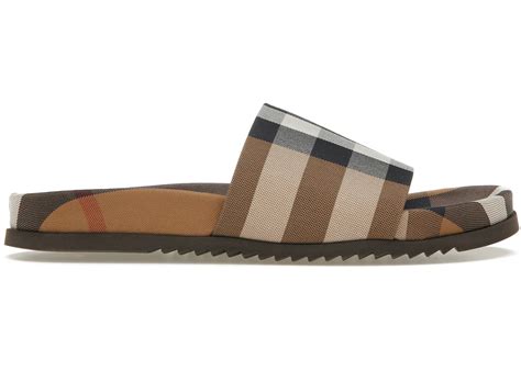Burberry Check Cotton Slides Birch Brown – Kicks Machine
