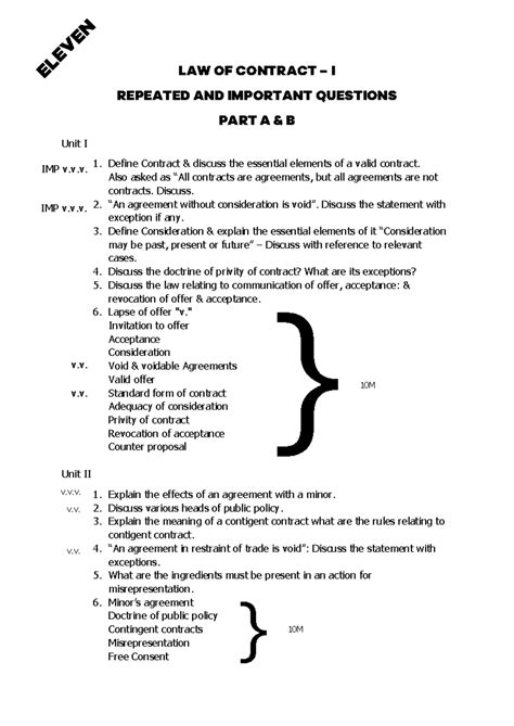 Contract LAW - LAW OF CONTRACT – I REPEATED AND IMPORTANT QUESTIONS ...