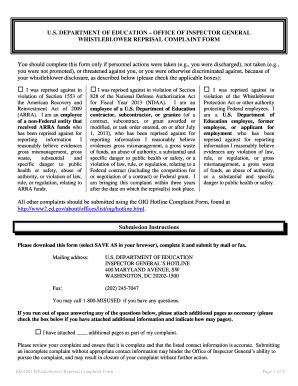 Fillable Online www2 ed Whistleblower Reprisal Complaint Form (PDF) - U ...