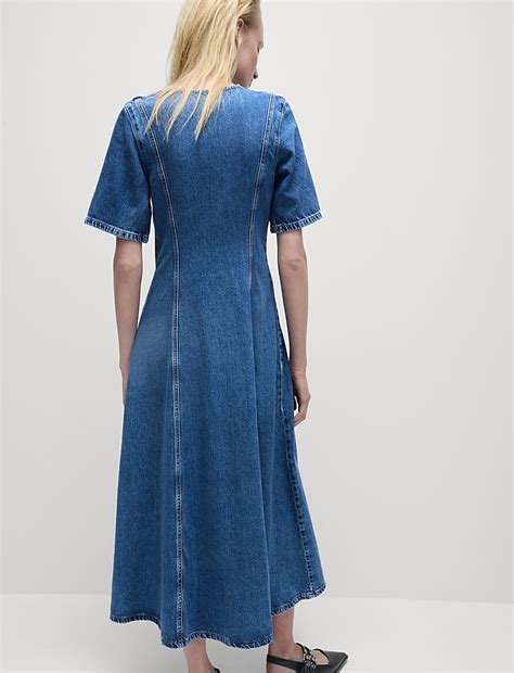 Buy Denim V-Neck Button Through Midi Skater Dress at Marks & Spencer