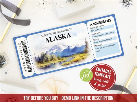 Alaska Boarding Pass Editable Template Printable Surprise Trip Alaska ...
