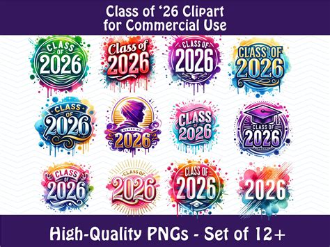 Class of 2026 Clipart Bundle for Graduation Designs, Class of 26 Shirts, Graduate PNG Senior ...
