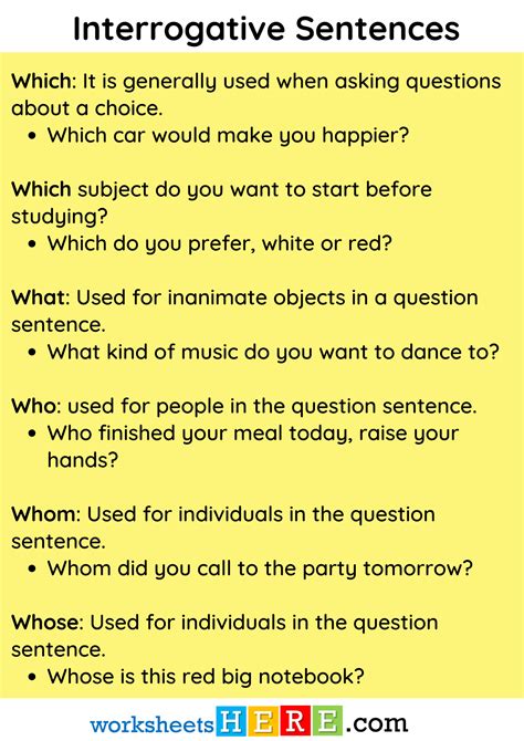 Interrogative Sentences Examples PDF Worksheet For Students and Kids ...