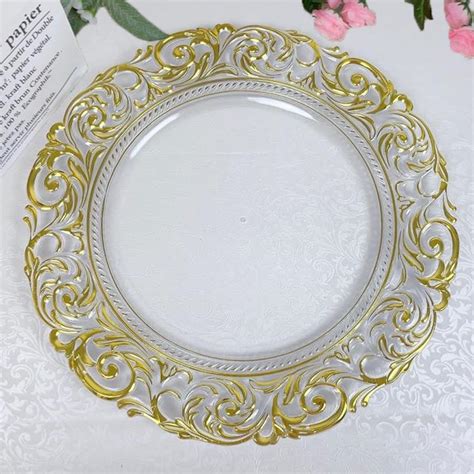 Amazon.com | 13 Inch Gold Charger Plates Set of 12, Clear Plastic Dinner Charger Plates with ...