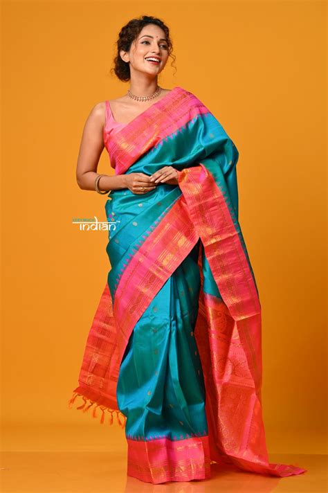 Param Sundari ~ Gadwal Pure Silk Handloom Saree in Sky Blue with Pink ...