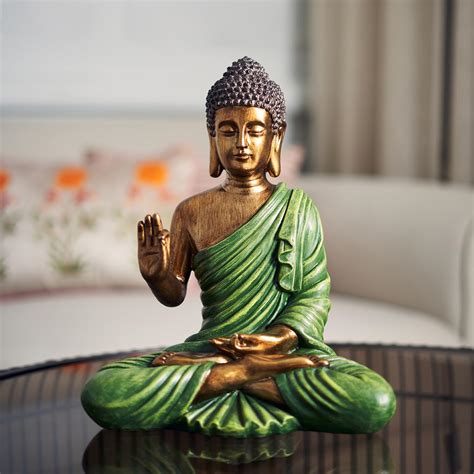 Buy PURE HOME + LIVING Green and Gold Polyresin Sitting Buddha ...