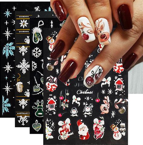 Amazon.com: Christmas Nail Art Stickers 5D Embossed Snowflakes Nail ...