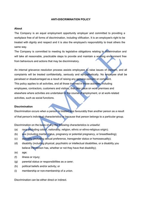 Discrimination Policy - Free Template | Sample - Lawpath