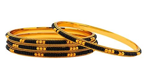 Buy Zivom® Traditional Black Beads Gold Plated Kada Bangle Set Of 4 For ...