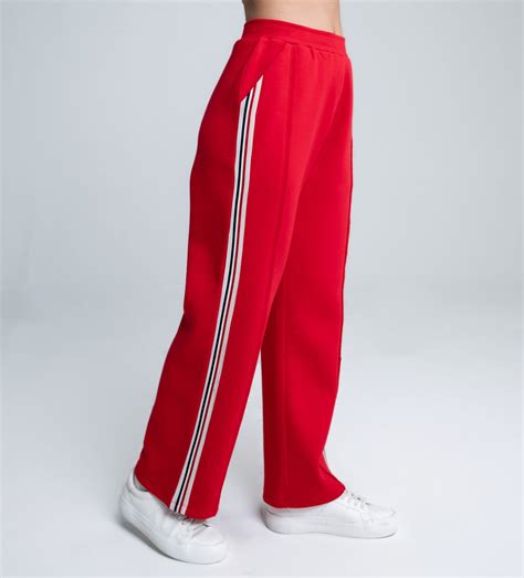 Bold Red Wide-Leg Trackpants with Tape Accent