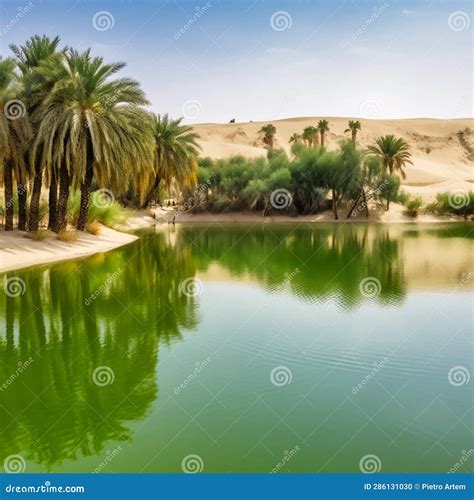 Oasis in the Desert Incredibly Green Plants Water, Generative AI Stock ...