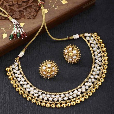 Buy Peora 18K Golden Ball with White Pearls Traditional Brass Necklace ...