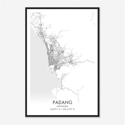 Padang Indonesia Map Poster, Padang City Road Wall Art Print - Custom Maps & Posters