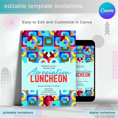 Buy Canva Invitatios, Edit Invitations Teacher Apreciation Editable ...