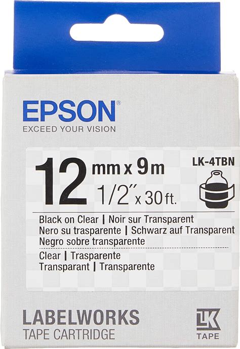Epson LabelWorks Clear LK (Replaces LC) Tape Cartridge ~1/2" Black on ...