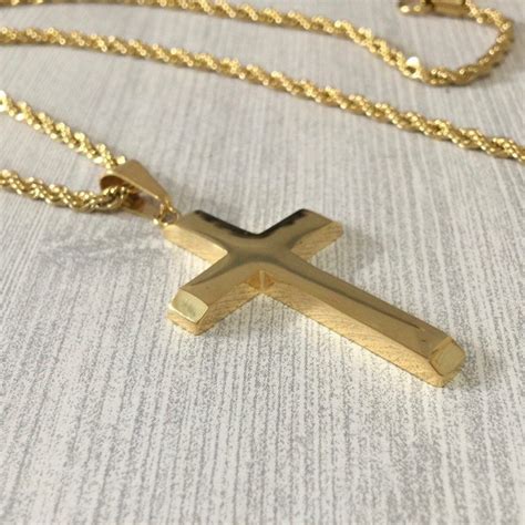 14k Solid Gold Cross Necklace For Men