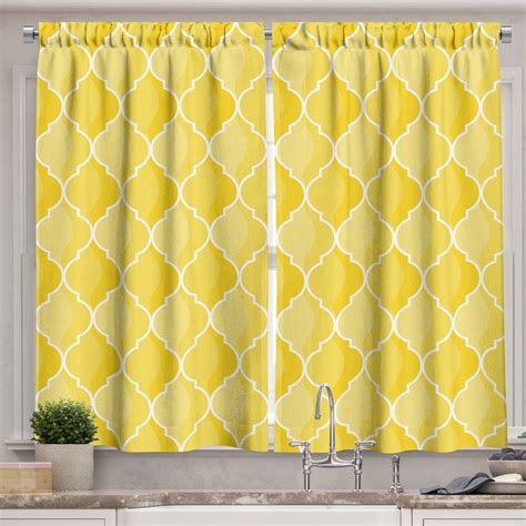 Ambesonne Yellow Kitchen Curtains, Moroccan Trellis, 55"x45", Mustard ...