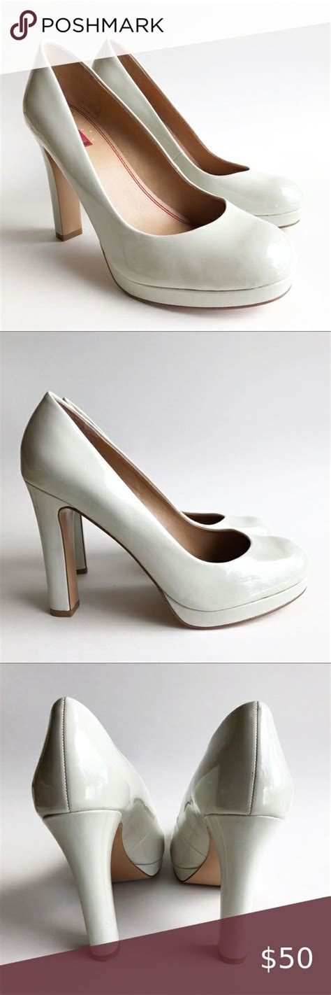 Cream Patent Leather Platform Pump Heel - Size 10